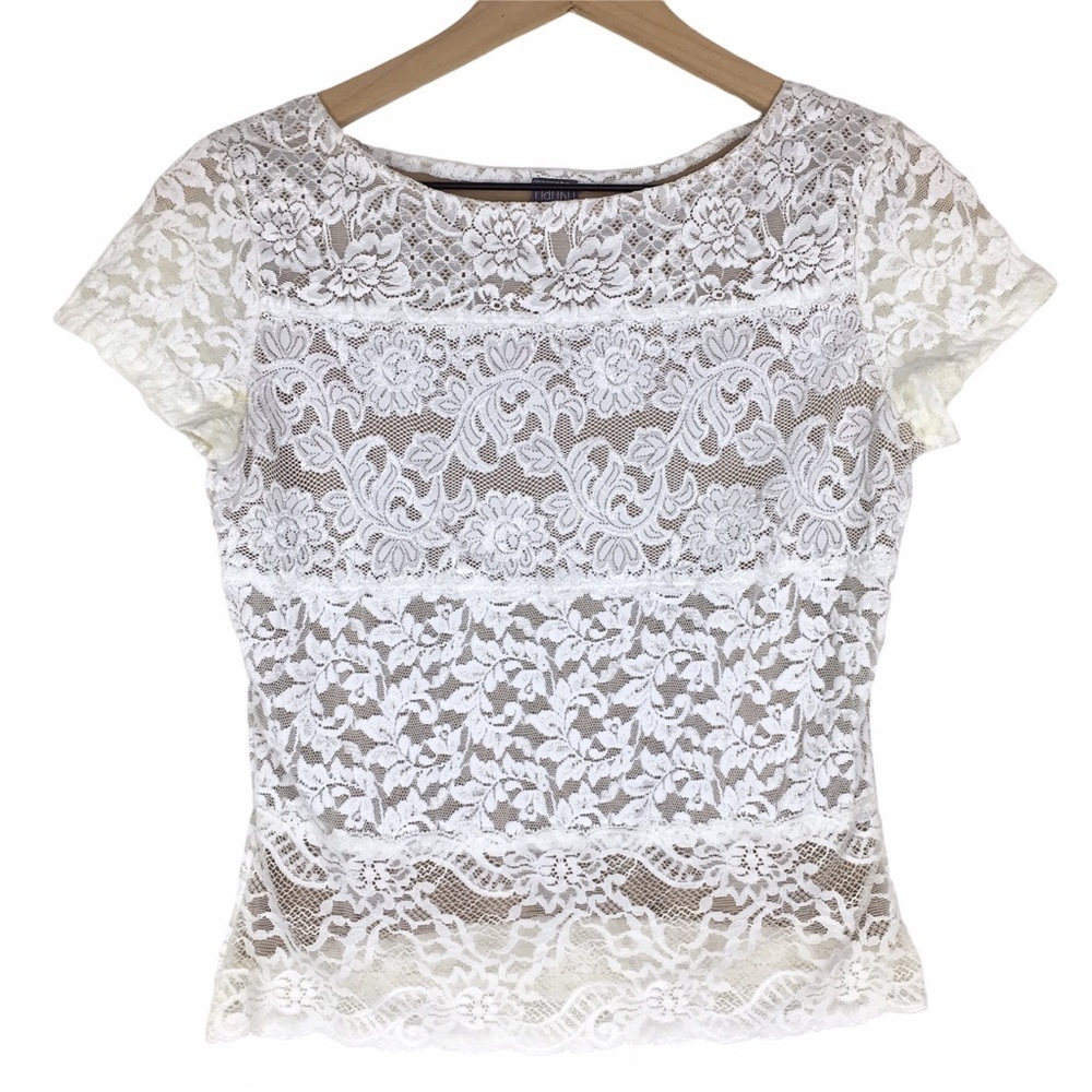 HANKY PANKY Crop Top Lace Fitted Stretchy Y2K 90s Style Sheer Boho Size Small